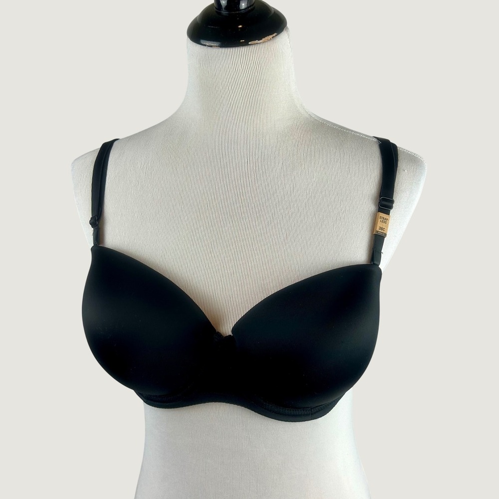 Victoria's Secret PINK Wear Everywhere Strapless Push-Up Bra Black 38C NEW